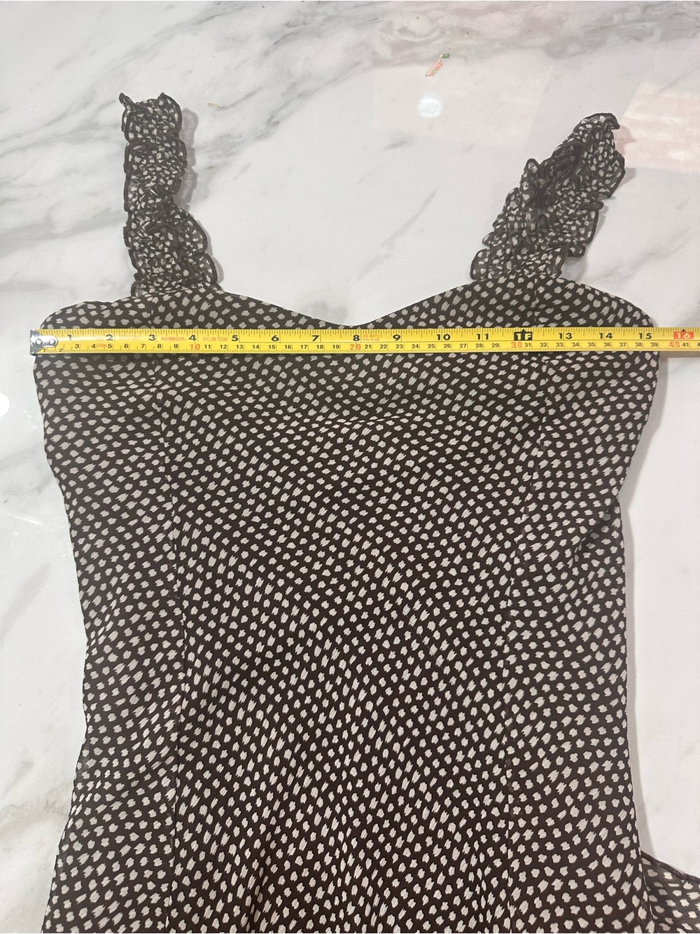 VINTAGE Mandee Bias Cut Brown Polka Dot Sleeveless Dress Lace Organza Size 4 - Picture 8 of 10